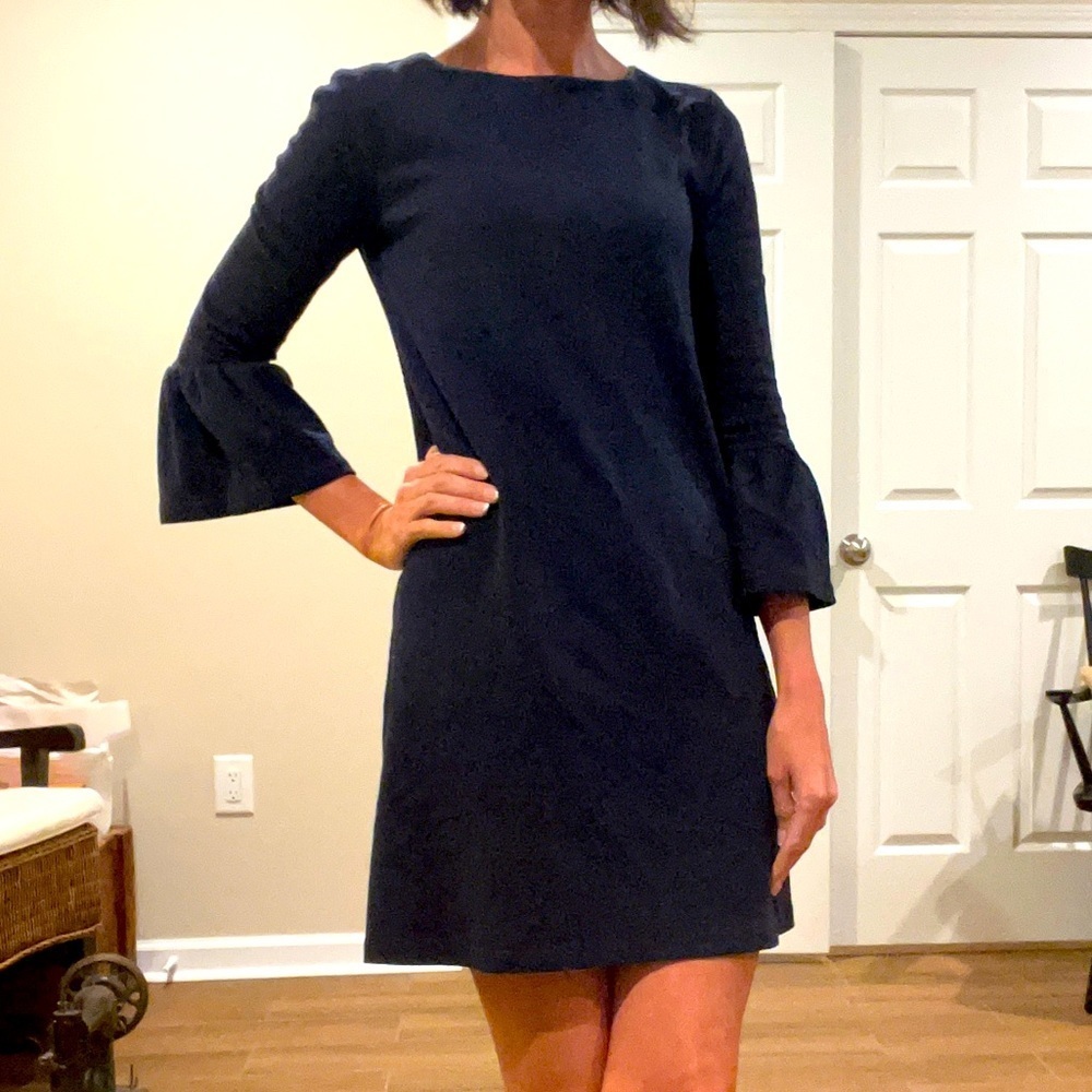 JCrew navy dress with hook in back. Like new!! Very flattering
